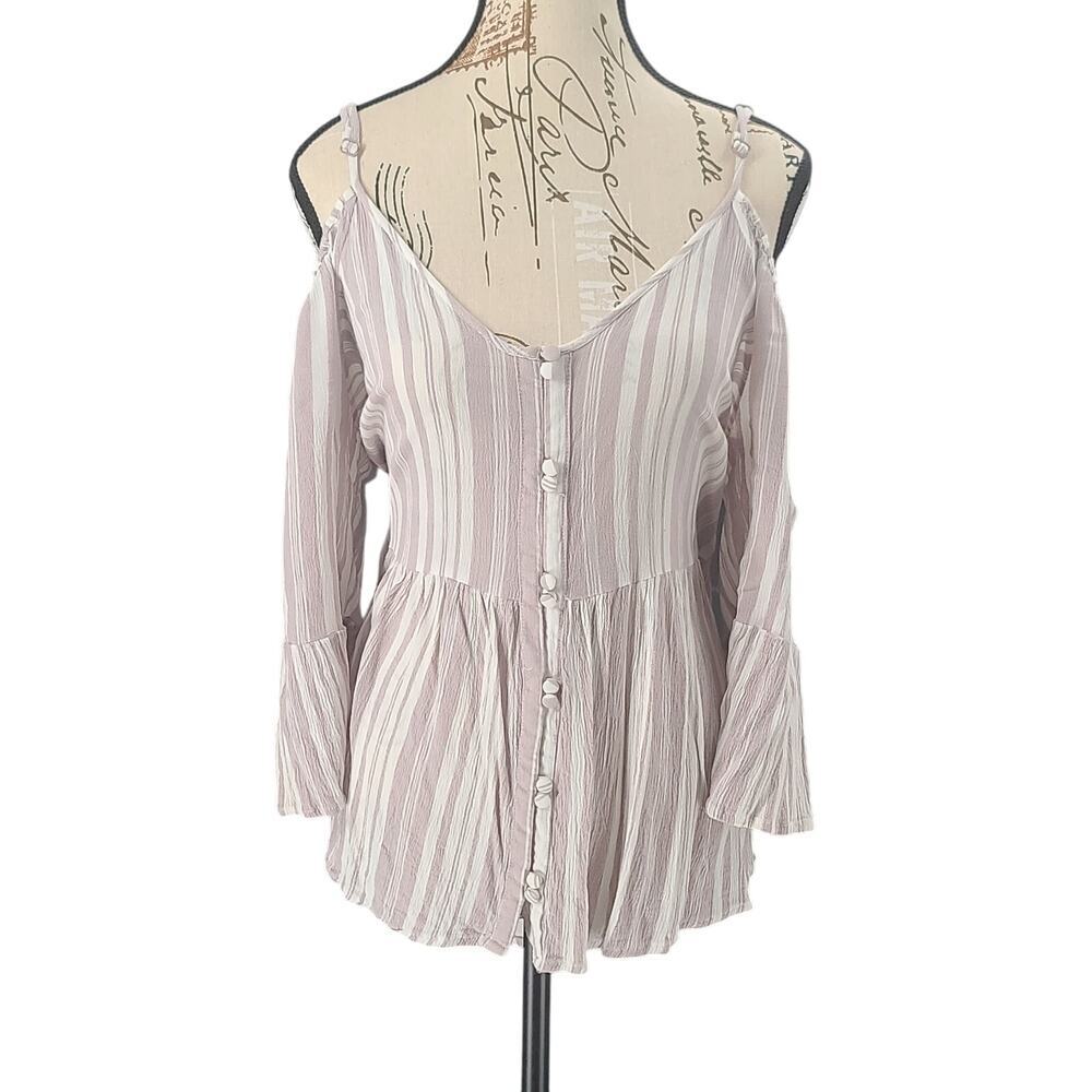 Torrid womens cold shoulder bell sleeve peplum blouse white/purple Size 2 office